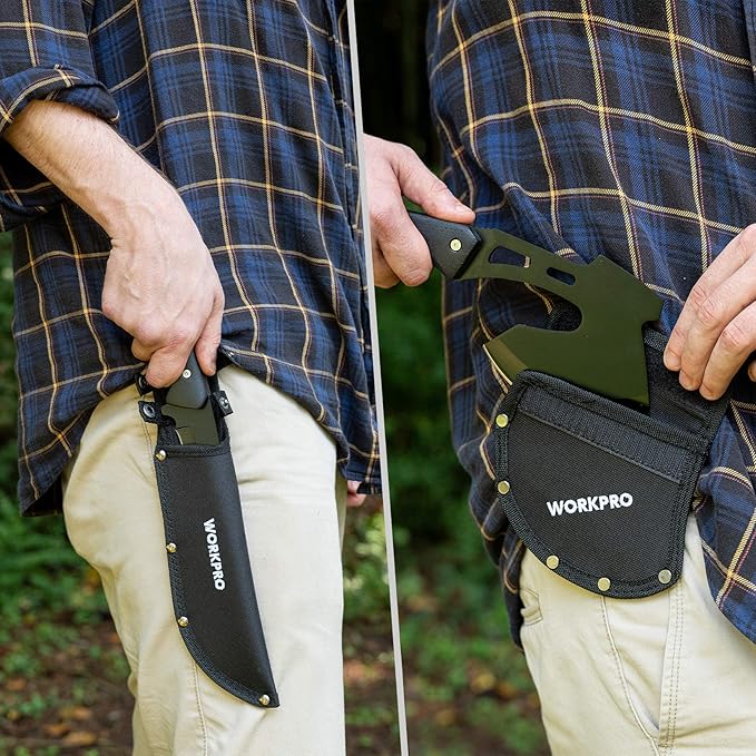 WORKPRO Axe and Fixed Blade Knife Combo Set Full Tang Wood Handle for Outdoor Camping Survival Hunting Sheath Included