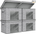 Univivi Fabric Foldable Storage Boxes Large Storage Bins with Lids [4-Pack] Collapsible Storage Cubes Closet Organizers and Storage Cubes for Home Bedroom Closet (Grey 17“ x 12” x 12)