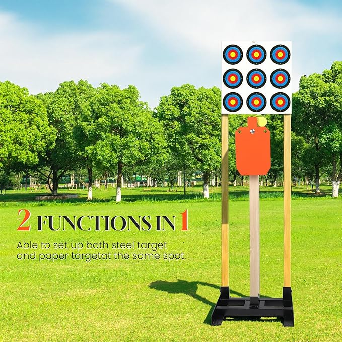 AR500 3/8 inch Hostage Reactive Shooting Targets 12'' x 7 Thick Steel Target Stand System with 2x4 Target Stand Kit(Orange)