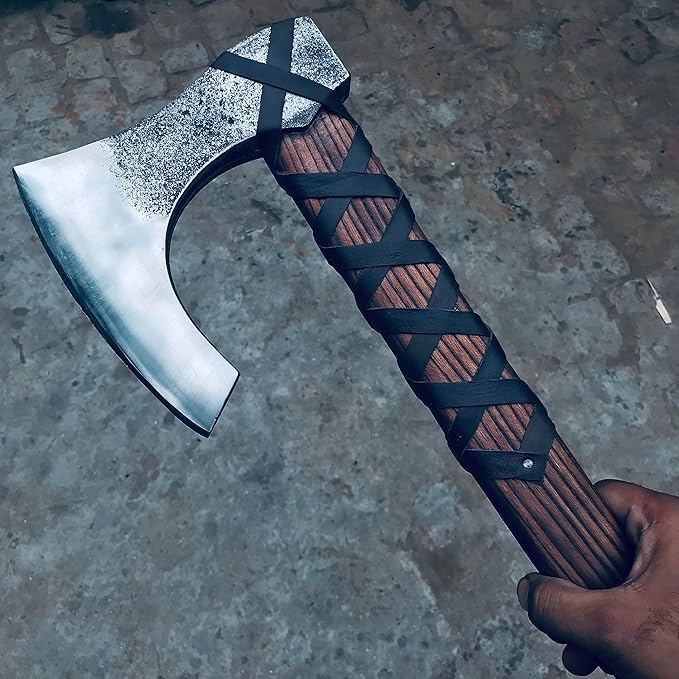 [Viking Tools] 30”Two Handed Large Berserker Axe Large Norse AxeScandinavian Style Viking Axe Double Headed ax Functional Viking Battle ax History of Viking and Norse Mythology(Large Norse Axe)