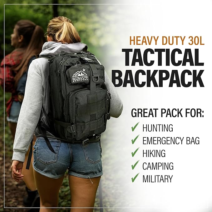 Sirius Tactical Backpack - 30L Capacity - Heavy Duty 900D Polyester - Hunting Hiking or Camping Backpack – Military Backpack (Camo)