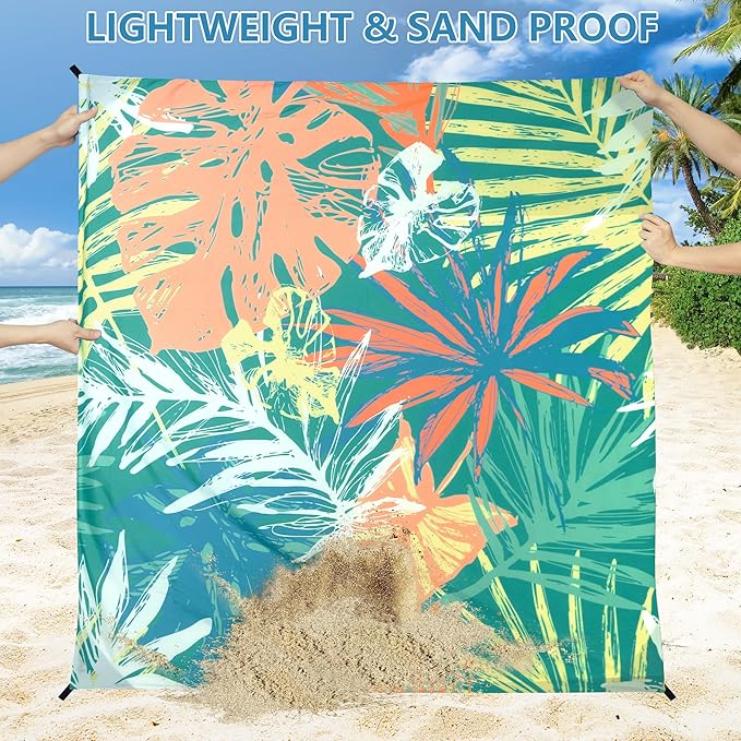 Beach Blanket Waterproof Sandproof Beach Mat 79 X 83/10'x9'for 2-8 Adults Quick Drying Outdoor Picnic Mat Beach Accessories for Travel Camping Hiking