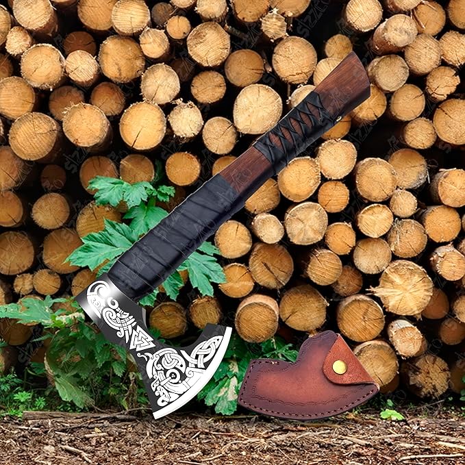 Norse Viking Axe - Bearded Hatchet for Camping Throwing and Woodworking | Berserker Hand Axe Gifts for Men | Viking Gifts Tomahawk Tool for Him Christmas Anniversary Birthday Gift for Him/Her