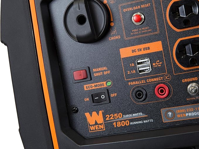 WEN 56225i 2250-Watt Gas Powered Portable Inverter Generator with Fuel Shut-Off CARB Compliant  Black