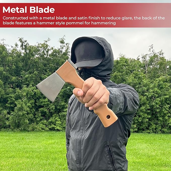 MedievalDepot Outdoor Camping Axe – Compact Full Tang Blade with Hammer Pommel Sheath Included (Brown)