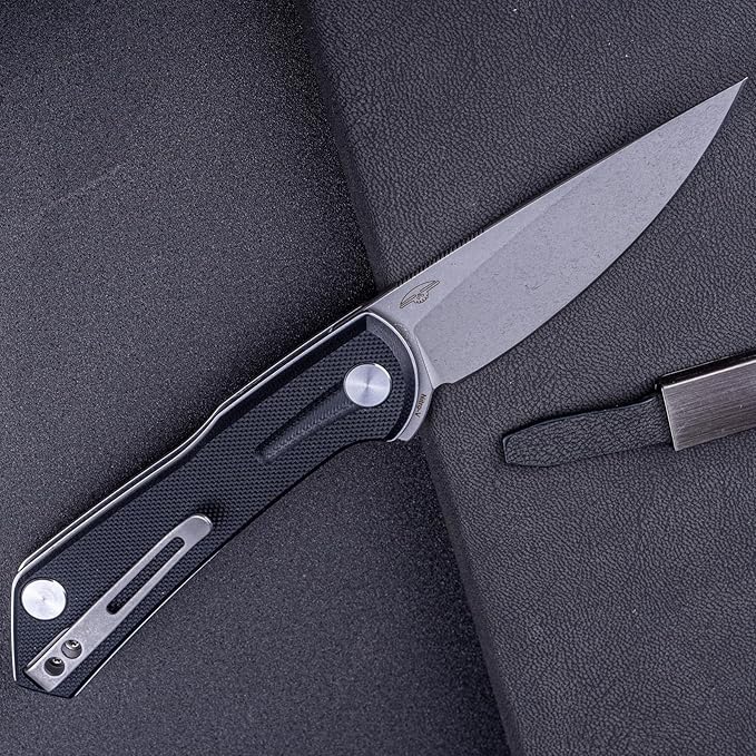REALSTEEL Real Steel VALORE Liner Lock Flipper Pocket Knife - Nitro-V Steel Ball Bearing G10 Handle Two-Bolt Design - Perfect for Camping Hiking EDC Cutting Tasks (Black G10/Stonewash)