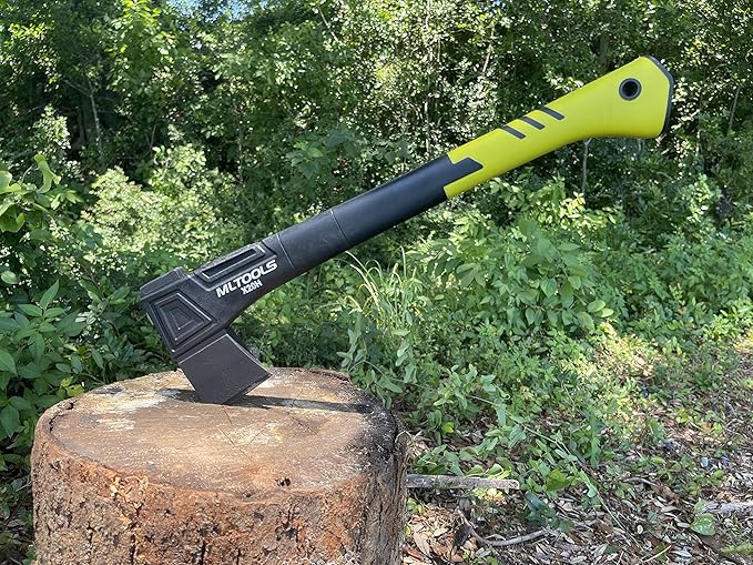 MLTOOLS Gardening Hatchet X20H - Camping Hatchet Fiberglass Ergonomic Handle High Carbon Steel Head - Torque Weatherproof Survival Axes and Hatchets - Non-Slip Grip - Protection Guard &amp Lock -