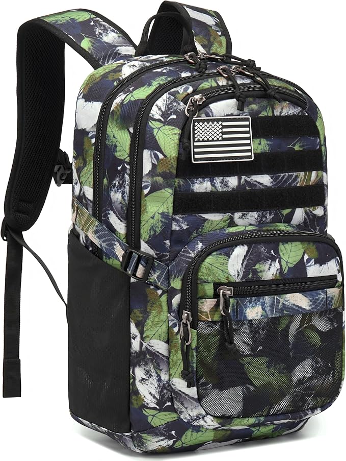 Military Tactical Backpack for Men Army 3 Days Assault Pack Bag with Molle System for Outdoor Adventures (green leaves 30L)