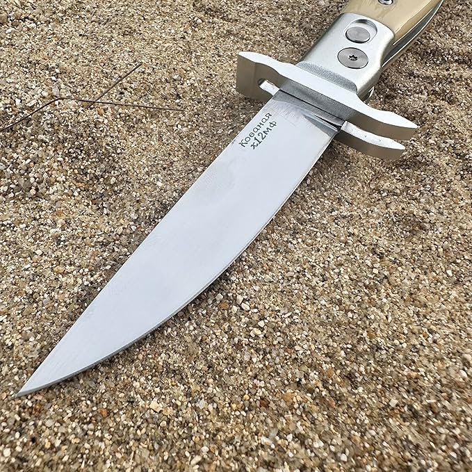 Russia KGB Pocket Folding Knife with Stainless Steel Drop Point Blade Knives and Lightweight Lockback Multi-Tool for Camping Outdoor HuntingSurvival and EDC (Light yellow)
