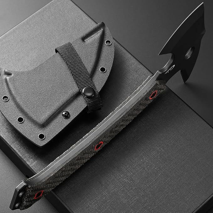 C1342 Camping AxesDC53 Steel Blade Micarta Handle Chopping Axe Bushcraft Camping Axes Survival Hatchet Full Tang Axe for Hiking Hunting Camping Splitting Chopping Wood(Black)