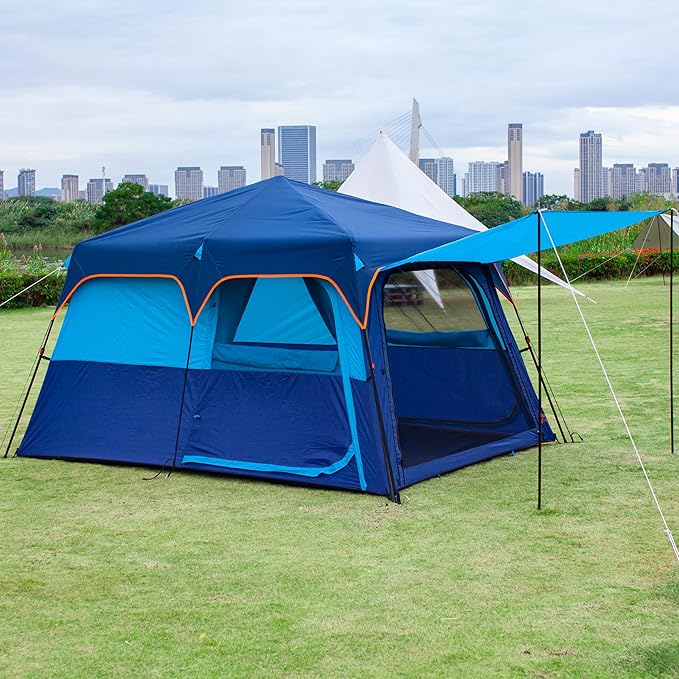 KTT Large Tent 6-8-10-12 PersonFamily Cabin Tents2 Rooms2 Doors and 4 Windows with MeshStraight WallWaterproofDouble LayerBig Tents for OutdoorPicnicCampingFamily Gathering