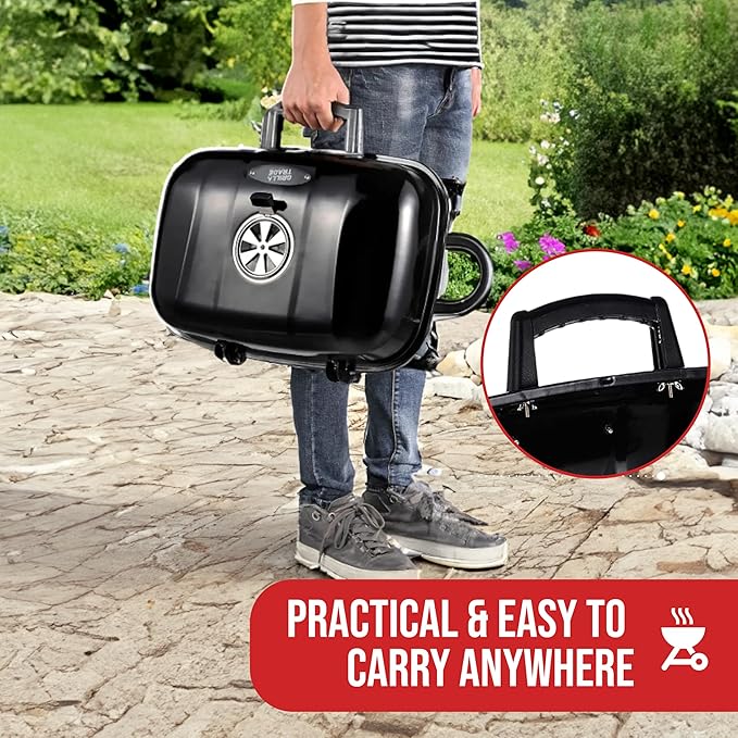 Grill Trade Portable Charcoal Grill - Mini BBQ Grill - Small Table Top Charcoal Grill for Camping Outdoor Cooking - Foldable Camping Grill for Picnics Tailgating and Backyard Grilling