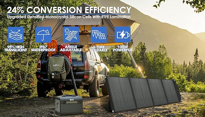 PPQ 100W Portable Solar Panel Kit 18V/6A9lb Foldable Briefcase Solar Charger w/ 24% Efficiency 3 Cables &amp 16 Outputs for All Camping Power Station RV Battery Phones IP67 Waterproof