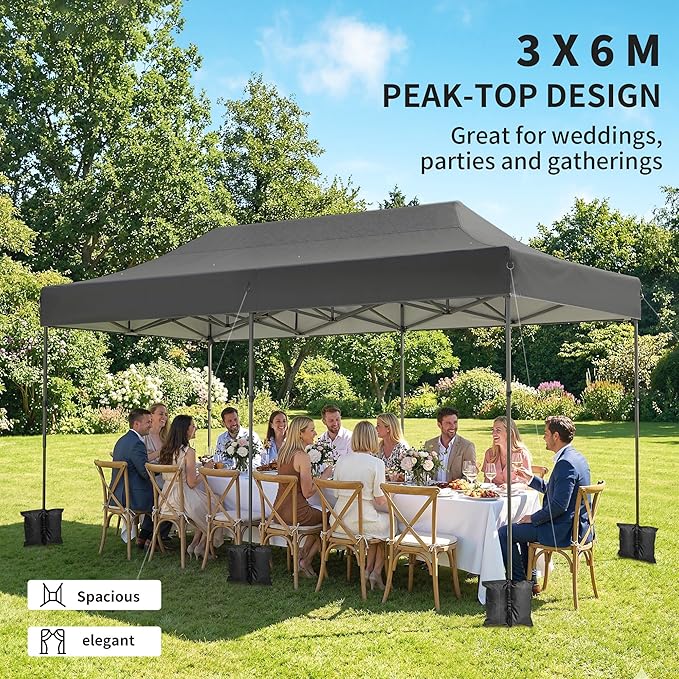 Outsunny 10 x 20 ft Pop Up Canopy Tent Heavy Duty UPF50+ Outdoor Portable Instant Canopy Shelter with Wheeled Carry Bag Sandbags Adjustable Height for Parties Events Camping Dark Gray