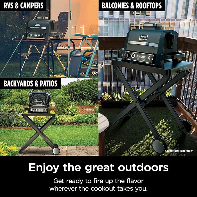 Ninja | Woodfire Series | 7-in-1 (Grill BBQ Roast Air Fry Dehydrate Broil Smoke) | Portable &amp Weather Resistant | Cook Up To 6 Steaks &amp 30 Hot Dogs | Woodfire Pellets included | OG701