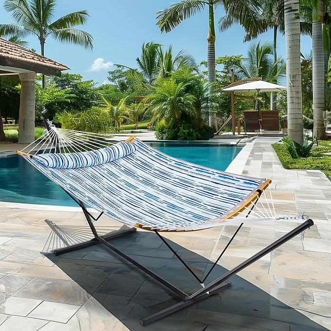 SUPERJARE Hammock with Stand 2 Person Heavy Duty Hammock Frame Detachable Pillow &amp Strong Curved-Bar &amp Portable Carrying Bag Perfect for Outdoor &amp Indoor - Graffiti Blue
