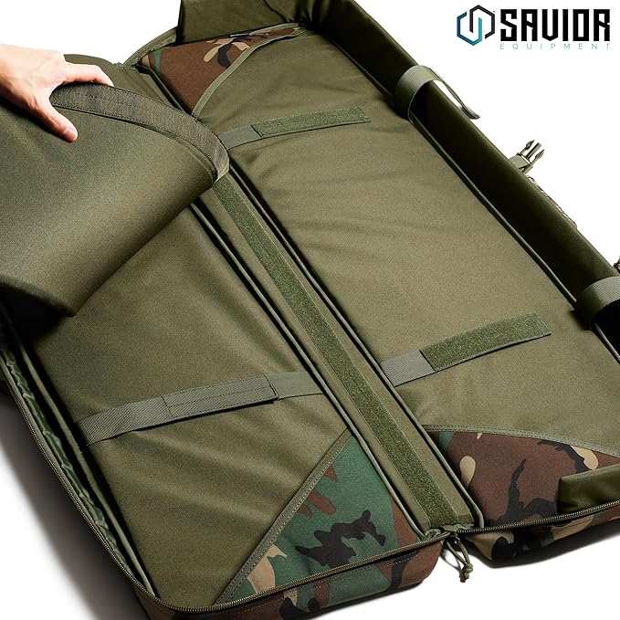 Savior Equipment American Classic Tactical Double Long Gun Bag Pistol Transportation Case w/Backpack Strap Lockable Compartment Available Length in 32 36 42 46 51 55