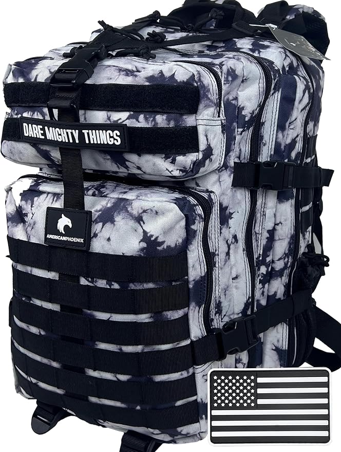 AMERICANPHOENIX 45L Elite Tactical Backpack | 3X Stronger Work &amp Military Backpack | Water Resistant and Heavy Duty | 3 Day MOLLE Bug Out Bag (Black Ice)