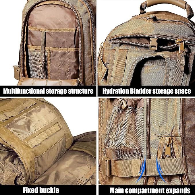 APLUSH Large Tactical Backpack for MenOutdoor Waterproof Rucksack for Travel WorkCampingHuntingHikingSportsBlack aOne Size