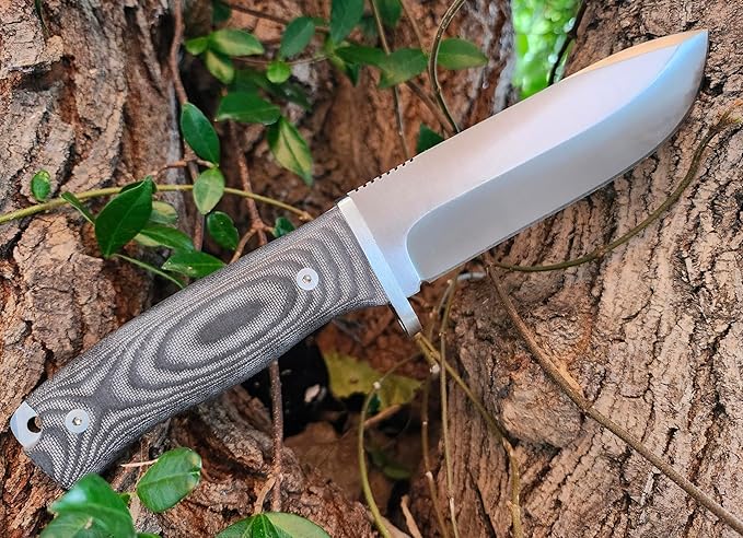 J&ampV URSUS – Survival Knife for Camping Bushcraft Field Hunting Fishing Blade 14.5 cm Stainless Steel MOVA 1.4116 Leather Sheath Made in Spain BLACK MICARTA