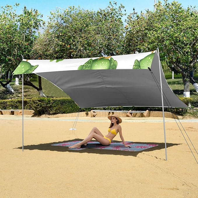 St. Patrick's Day Beach Canopy Sun Shelter with Sandbags &amp Sand Shovel &amp Windproof Ropes - Portable 110x126 Beach Shade Beach Tent for Camping Picnics