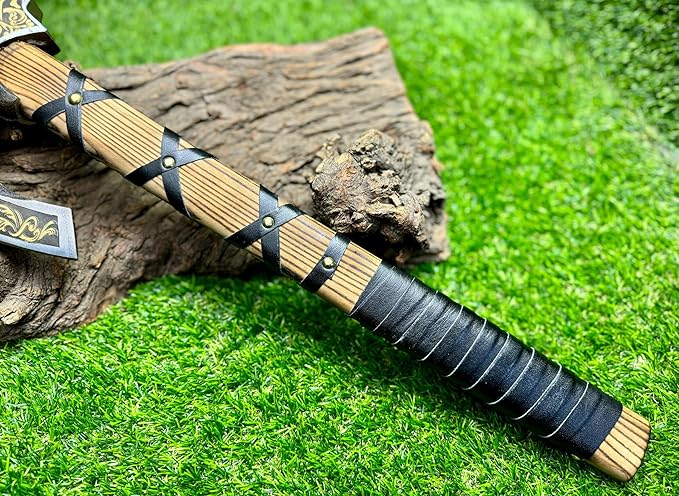 Poshland AX-7004 Custom Gift Forged Carbon Steel Viking Axe with Rose Wood Shaft Viking Bearded Camping Axe