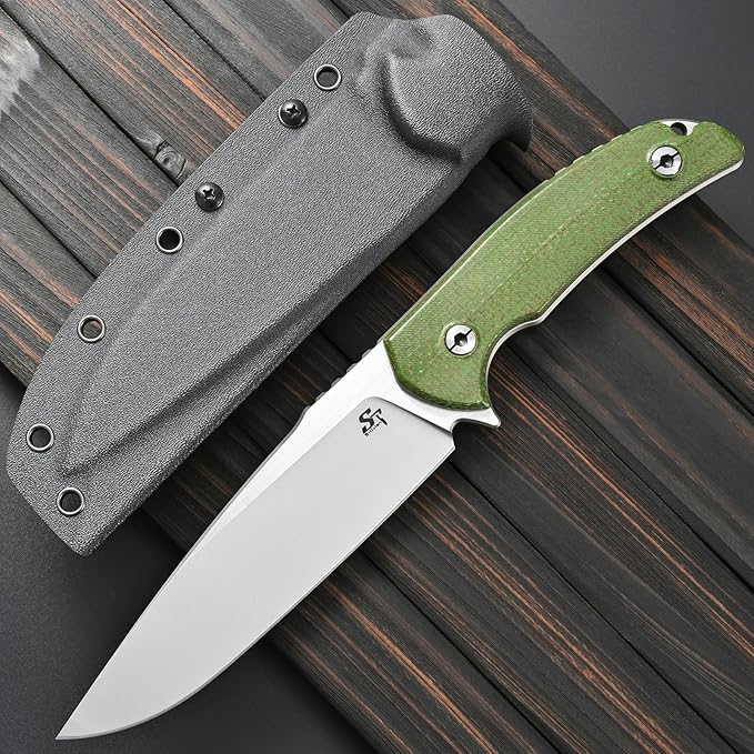 Sitivien ST26 Fixed Blade Knife N690 Steel Blade Micarta Handle Full Tang EDC Fixed Knifes for Outdoor Activities Working Camping(Green)
