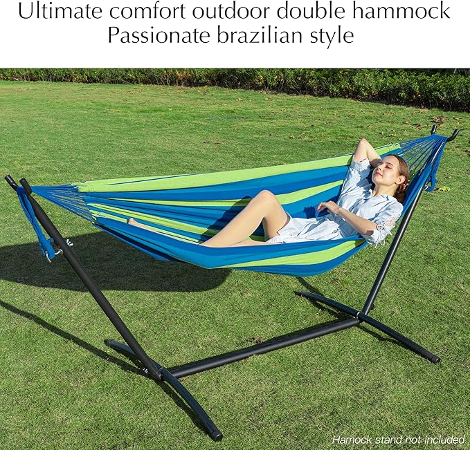 PNAEUT Double Hammocks for Outside Replacement Outdoor Tree Hammock for Indoor Patio Porch Garden (Blue Medium)
