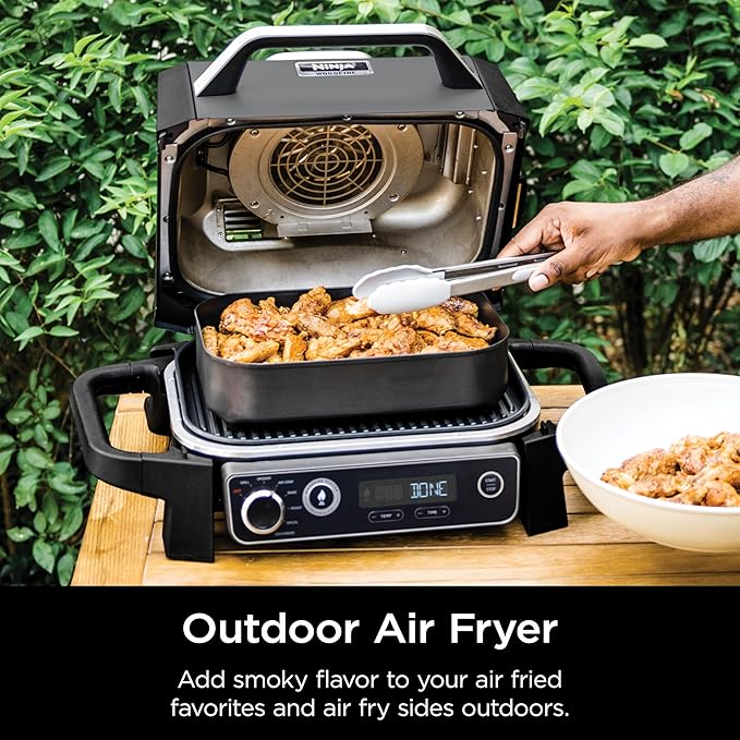 Ninja | Woodfire Series | 7-in-1 (Grill BBQ Roast Air Fry Dehydrate Broil Smoke) | Portable &amp Weather Resistant | Cook Up To 6 Steaks &amp 30 Hot Dogs | Woodfire Pellets included | OG701