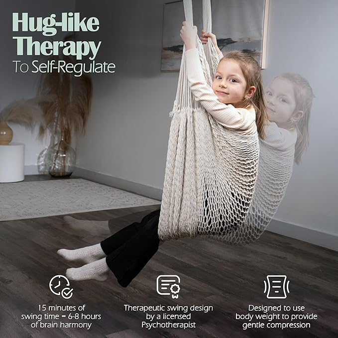 Abby &amp Noah Autism Sensory Swing for Kids &amp Adults | Indoor &amp Outdoor Hammock Chair | Ceiling Hanging Swing for Therapy | Holds Up-to 300Lbs | Autism Sensory Products (Medium - 48x64)