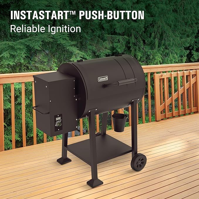 Coleman Cookout 700 Pellet Grill with 690-Sq. In. Total Cooking Surface 2-Wheel Cart and Shelf Storage in Black Durable Pellet Smoker Grill for Grilling Roasting Baking Roasting and Smoking