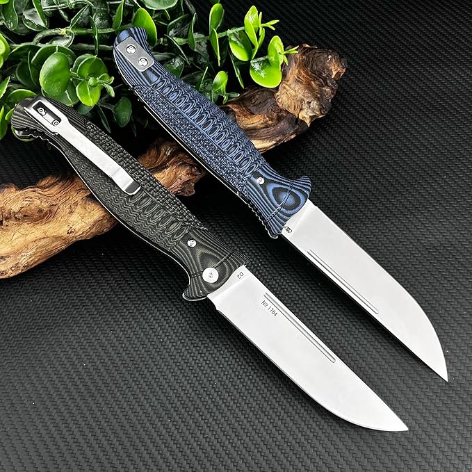 Daily Use Folding Knife with D2 Blade &amp G10 Handle Portable Outdoor EDC Tool for Camping Hunting Survival (Blue)