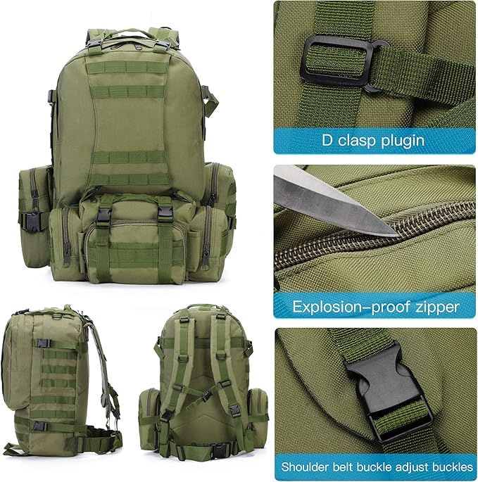 Military Tactical Backpack 45+10L Army 3 Day Assault Pack Molle Camping Hiking Rucksack Traveling Daypack