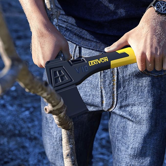 LEXIVON V10 Camping Hatchet 10-Inch Axe | Ergonomic TPR Grip Lightweight Fiber-Glass Composite Handle | Protective Carrying Sheath Included (LX-V10)