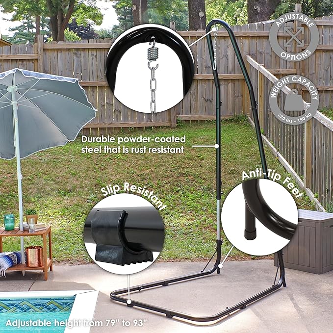 Sunnydaze Adjustable Hammock Chair Stand Only - 79-Inch to 93-Inch Tall Hanging Chair Stand - Heavy-Duty 330-Pound Weight Capacity