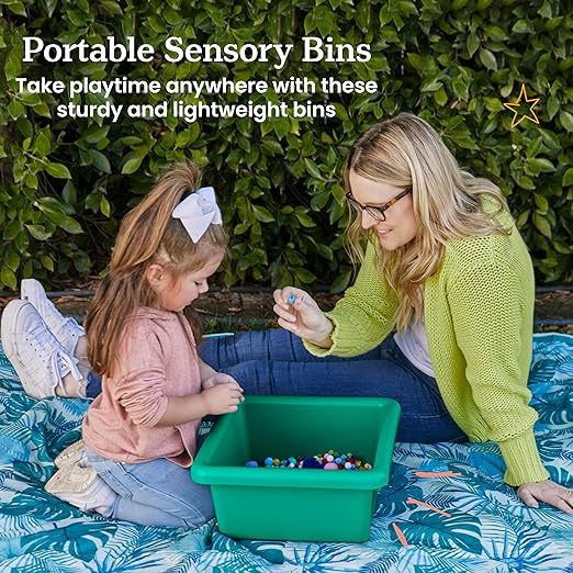 ECR4Kids Stackable Square Bins with Non-Snap Lids Multipurpose Organization Emerald 2-Pack