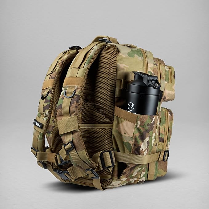 WOLFpak 35L Athletic Gym Backpack - Durable 1000D Waterproof Oxford Material with MOLLE Webbing Laptop Pocket &amp Dual Cup Holders Durable Fitness/Travel/Military Daypack (OCP Camo)