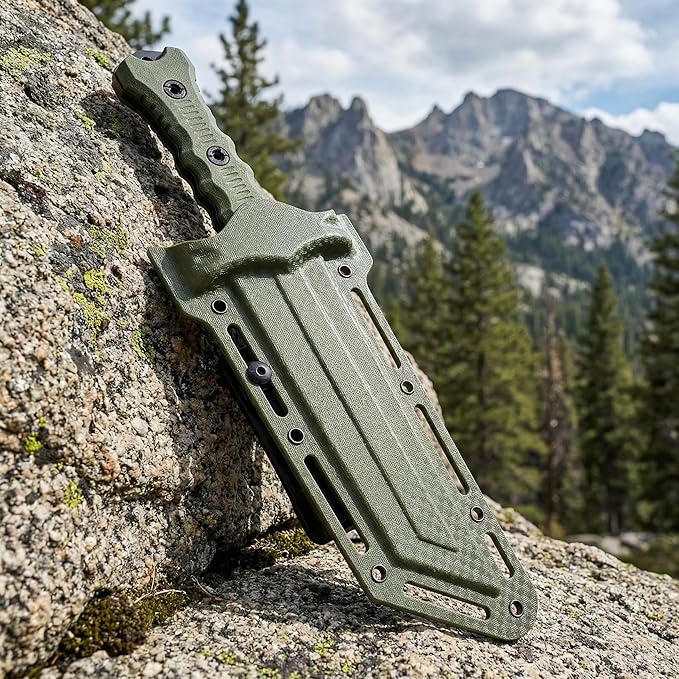 10.5 Fixed Blade Survival Knife with Protective ABS Sheath - High Hardness Stainless Steel Outdoor Knife - Ergonomic Non-Slip ABS Handle - Professional Utility Tool for Camping Hiking and Fishing