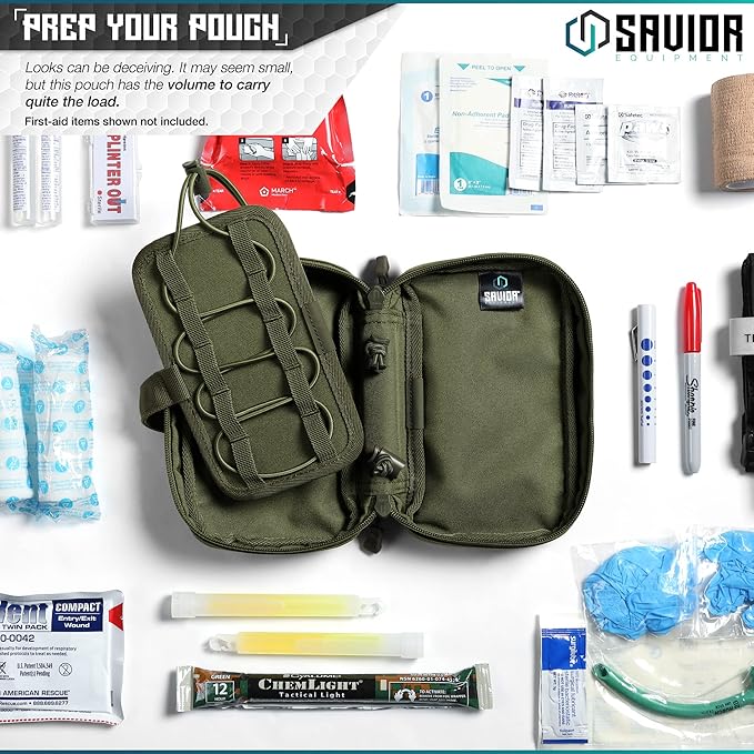 Savior Equipment IFAK Buddy Tactical First-Aid Kit Rip Away MOLLE Pouch Emergency EMT Utility Organization Medical Supply Carrier Outdoor Survival Travel Bag Attach to Backpack/Belt Loop