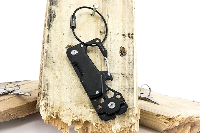 Troika TOOLINATOR KTL25/TI Mini Tool with 10 Functions Knife Keyring (Wire Loop) with Carabiner Bottle Opener Stainless Steel/Aluminium Original