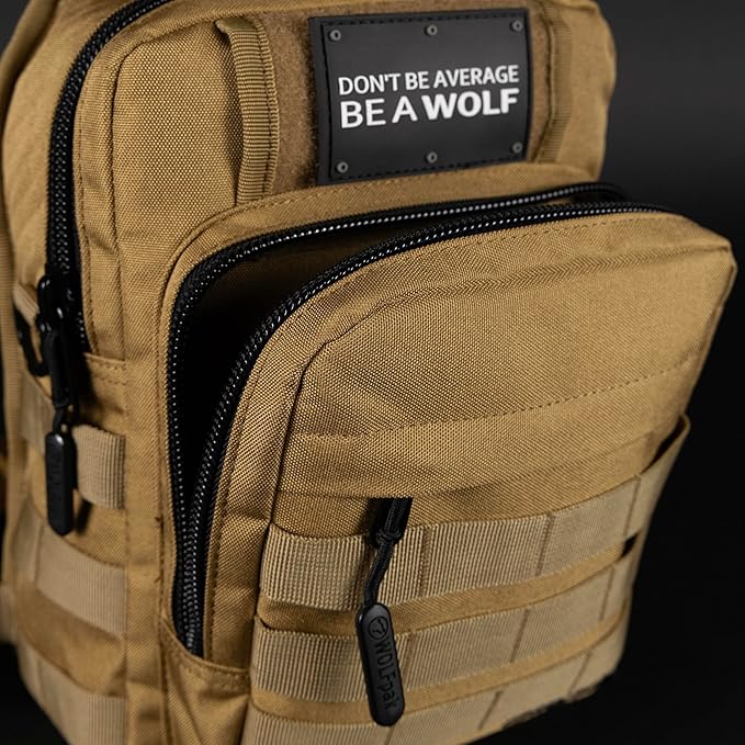 WOLFpak 9L Tactical Sling Bag (Khaki) | Concealed Carry CCW Backpack | Military Crossbody EDC Daypack Molle Chest Shoulder Pack for Hiking Travel Work |