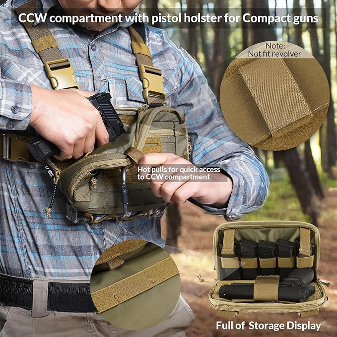 Tactical Chest Pack EDC Chest Bag 2L Utility Molle Chest Rig Pouch with CCW Compartment Adjustable Strap Outdoor