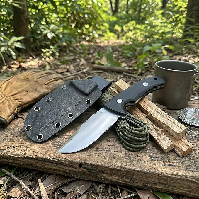 Fixed Blade Knife with Sheath 3.9 D2 Steel Survival Knives for Camping Bushcraft Hunting Ergonomic G10 Handle Outdoor Survival Gear Gift for Men Black
