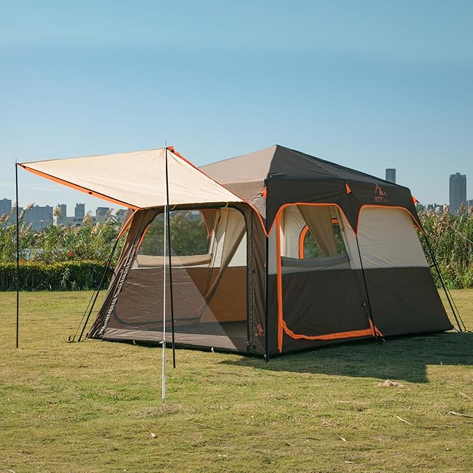 KTT Large Tent 6-8-10-12 PersonFamily Cabin Tents2 Rooms2 Doors and 4 Windows with MeshStraight WallWaterproofDouble LayerBig Tents for OutdoorPicnicCampingFamily Gathering