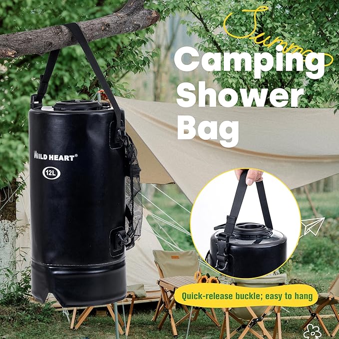 WILD HEART Camping Shower 22L/ 12L Portable Shower for Camping with Pressure Foot Pump and Hose - Solar Shower Bag Backpack for Camping Road Trip &amp Outdoor Use