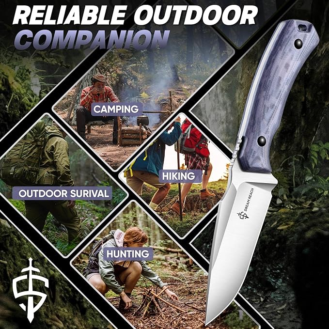 Dream Reach Fixed Blade Knife - D2 Steel Tactical Knife with Ergonomic Full Tang Handle and Kydex Sheath for Outdoor Camping Survival Gift for Men Women Purple