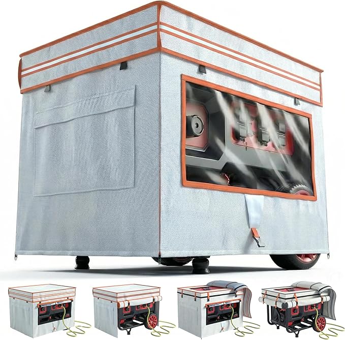Generator Cover While Running - Heavy Duty Waterproof Generator Enclosure for Most 5000-10000 Watt Outdoor Portable Generators Compatible with Predator Westinghouse Champion32X24X24In. Beige