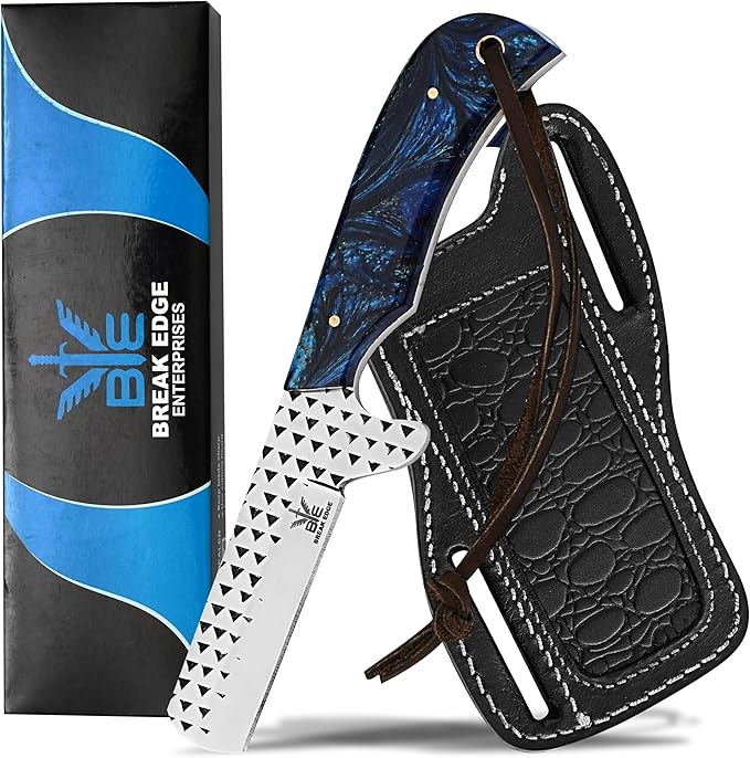 Cow Boy Knife Hand Forged Bull Cutter Knife with Sheath Best Gift for Girl Friend and Boy Friend. (Blue)
