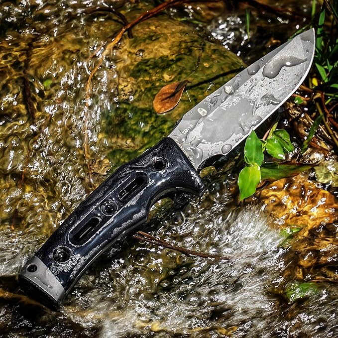 HX OUTDOORS Fixed Blade Knife with Fire Starter Premium DC53 Steel Full Tang Tactical Knives for Men Bushcraft Survival Camping Knife with Kydex Sheath for EDC Outdoor (Gray)