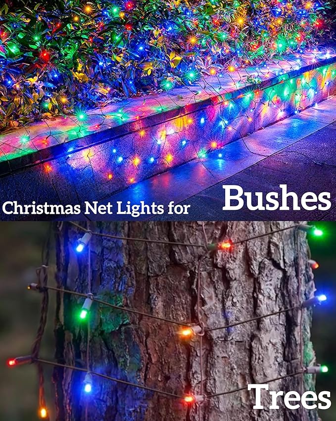 Led Christmas Net Lights for Bushes 132LED 6FT x 6FT Connectable UL Certified Net Lights for Bushes Tree Shrubs Xmas Trunk Green Wire Christmas Decorations